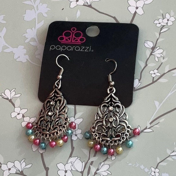 ❄️ Paparazzi } Silver and Pink Filigree Earrings Bohemian Shabby Chic - Picture 5 of 10
